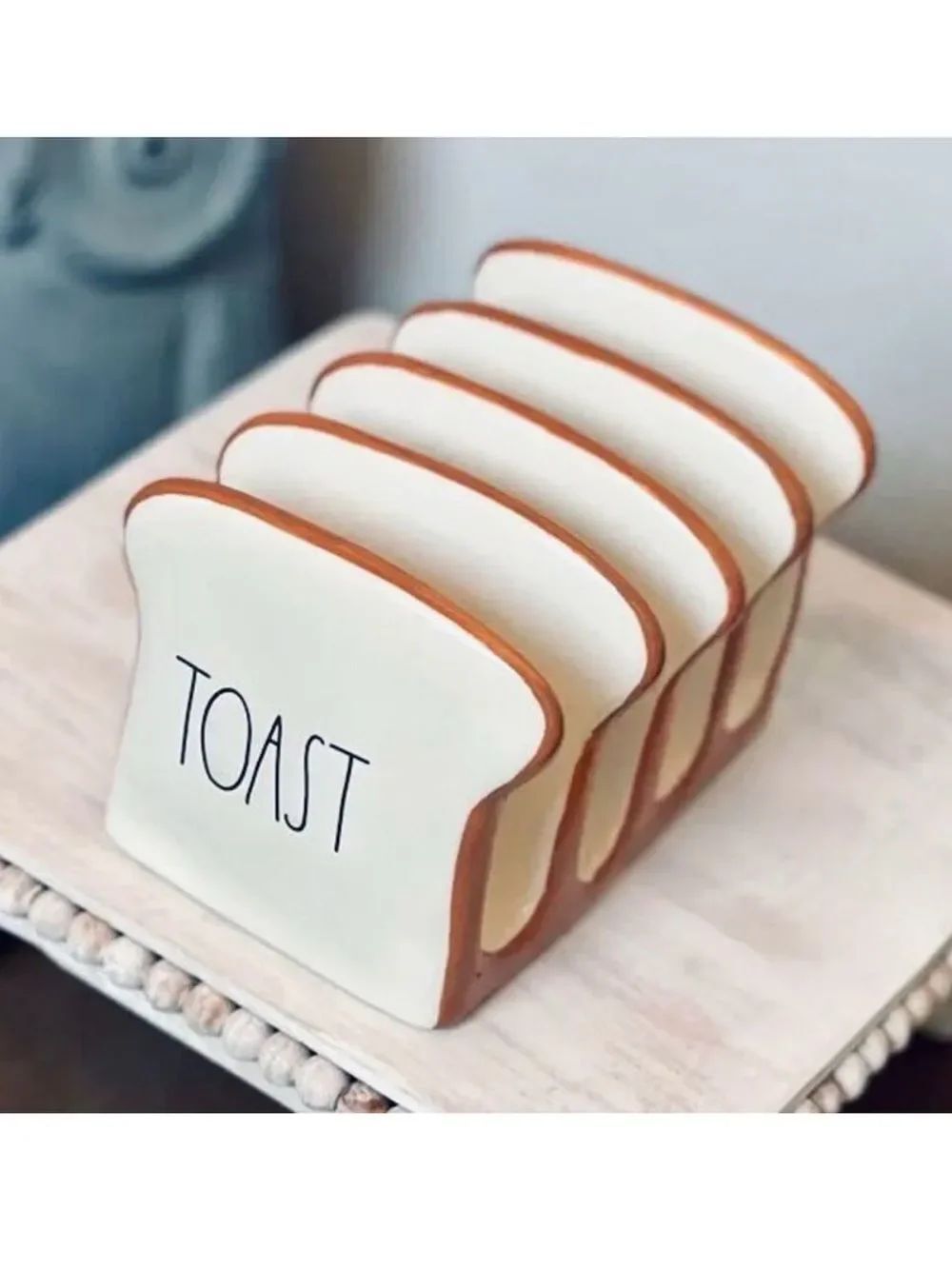 NWT Rae Dunn Gorgeous White off Ceramic Toast Holder Holds 4 Slices so Unique!!!
